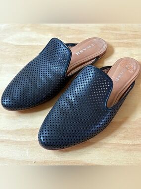 Women's Trask Mules Black Mesh Leather Size 8-8.5 Loafers